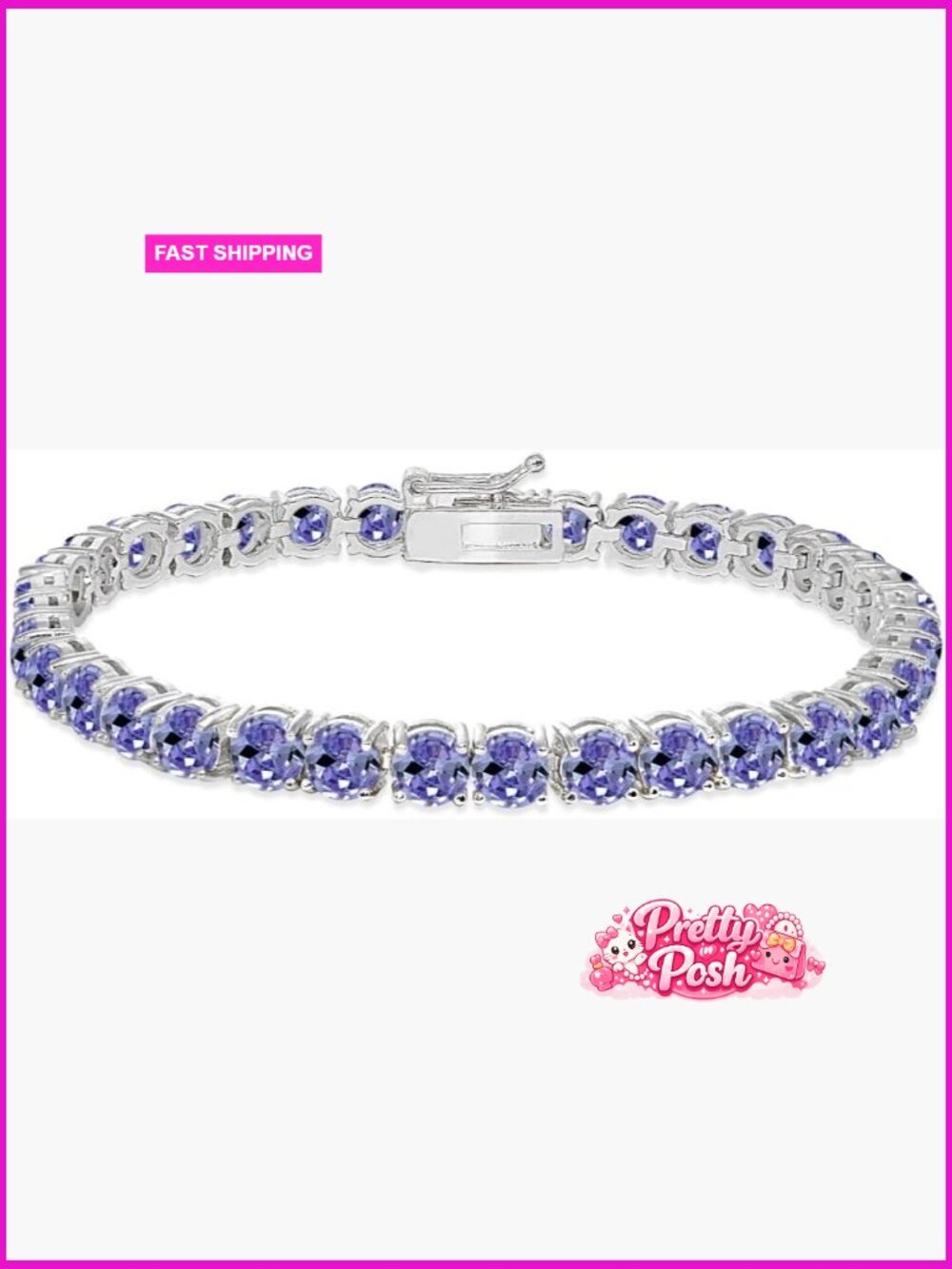5mm Round Created Tanzanite Tennis Bracelet Sterling Silver Box Clasp